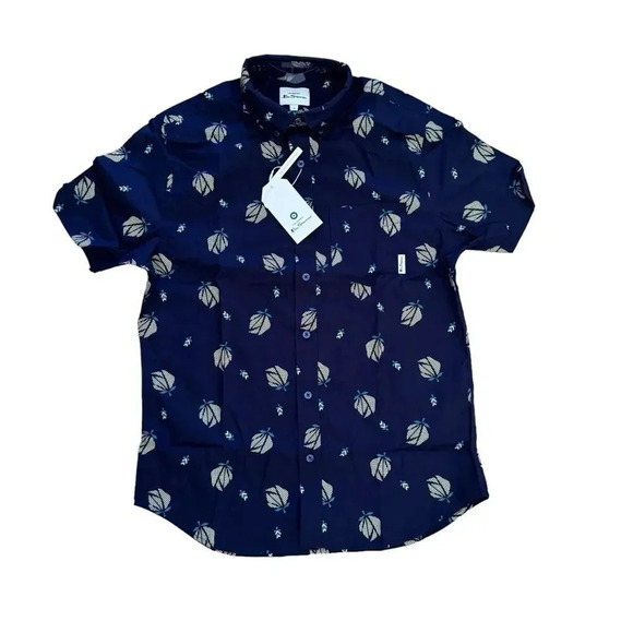 Ben Sherman Navy Maritime Blue Yellow T-Shirt Short Sleeve Collar Button S NWT - Picture 1 of 10